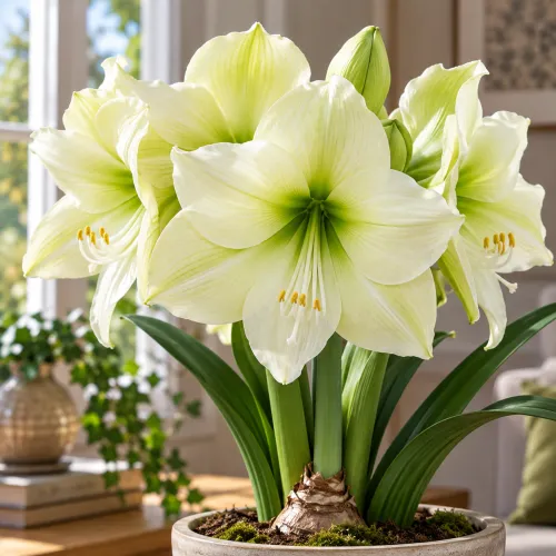 Amaryllis Luna – krémovozelený veľkokvetý amaryllis