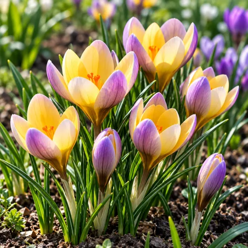 Krokus Advance – botanický žlto-fialový krokus