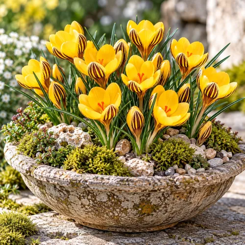 Krokus Fuscotinctus – botanický žltý pruhovaný krokus Krokus Fuscotinctus – botanický žltý pruhovaný krokus