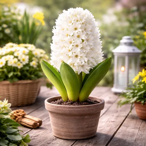 Hyacinth Carnegie v kvetináči 