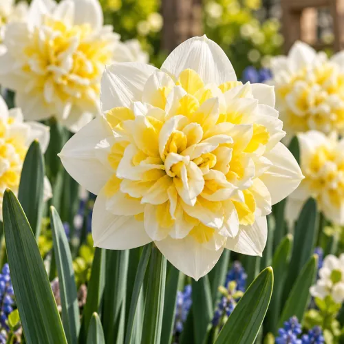 Narcis Irene Copeland – plnokvetý bielo-žltý narcis