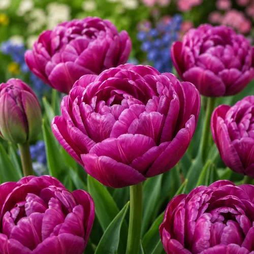 Tulipán Backpacker – fialový plnokvetý tulipán