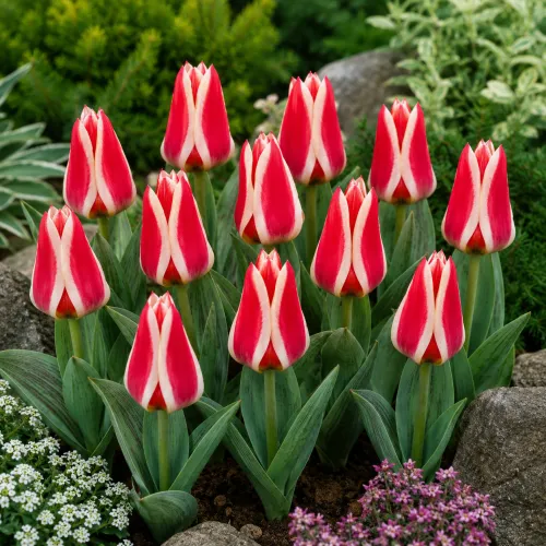 Tulipán Pinocchio – červeno-krémový Greigii