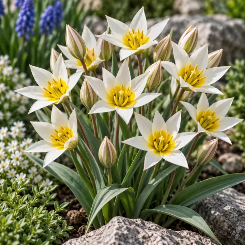 Tulipán Turkestanica – bielo-žltý botanický