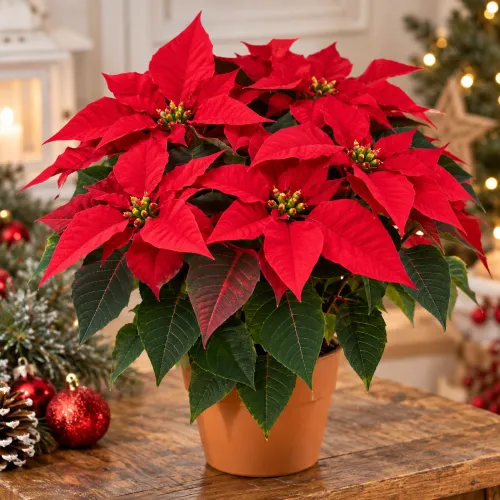 Vianočná ruža 'Princ Red' – červená poinsettia, Ø11 cm Vianočná ruža 'Princ Red' – červená poinsettia, Ø11 cm
